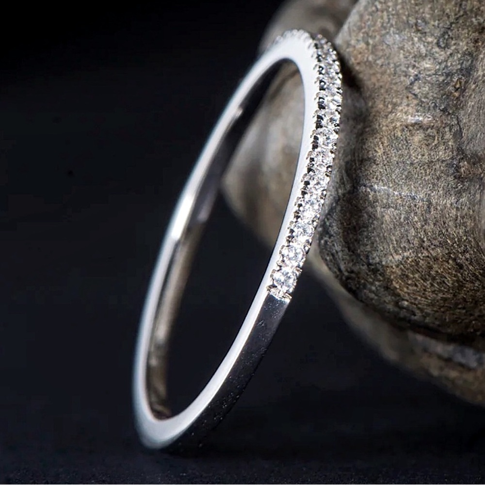 NEW Sterling Silver Dainty Micro Pave 5A Zircon Ring